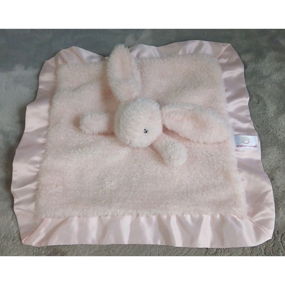 Apricot Lamb Lovey Bunny Rabbit Pink Plush‎ Security Blanket Toy Satin Trim 13"